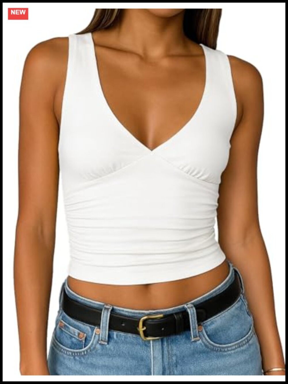 Double Lined Deep V Neck Sleeveless Crop Tank Top Y2K Slim Fit Going Out